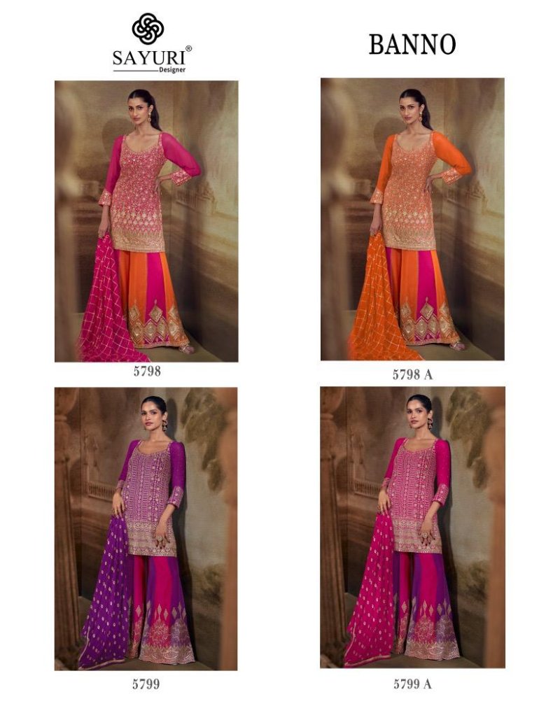 Banno By Sayuri Gerogette With Embroidery Work Readymade Sharara Suit